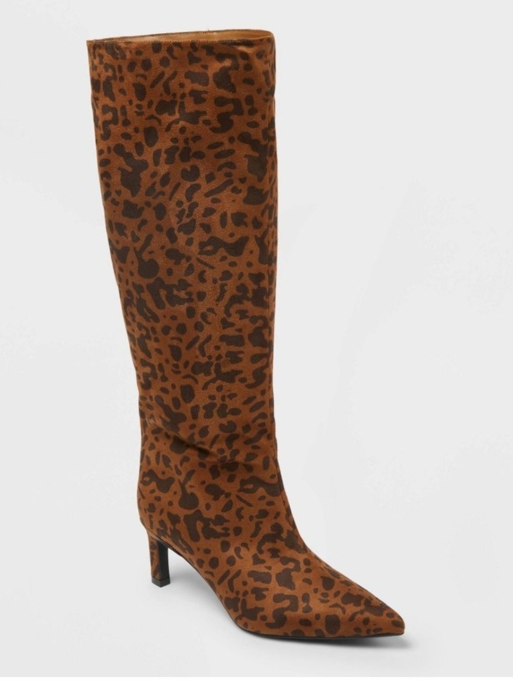 Leopard Print Knee-High Justice Pointed Toe Boot - Brown